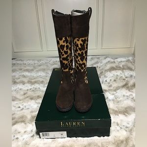 BRAND NEW LAUREN by Ralph Lauren Leopard/Dark Brown Stelina Riding Boots size 8B